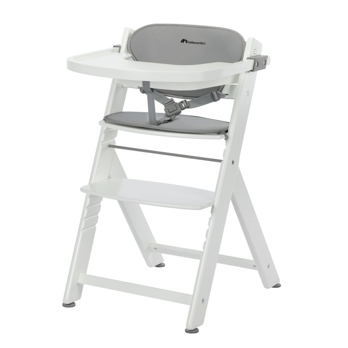 Chaise Haute Bébé En Bois Avec Coussin Timba white, BEBECONFORT