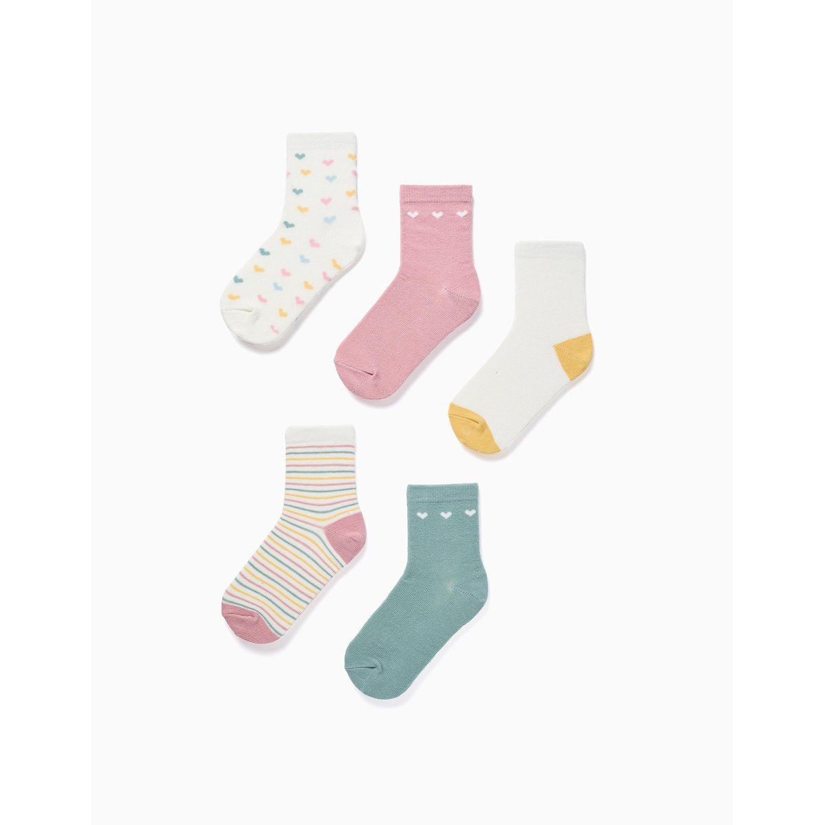 Lot de 5 paires de chaussettes à rayures/cœurs multicolore, ZIPPY