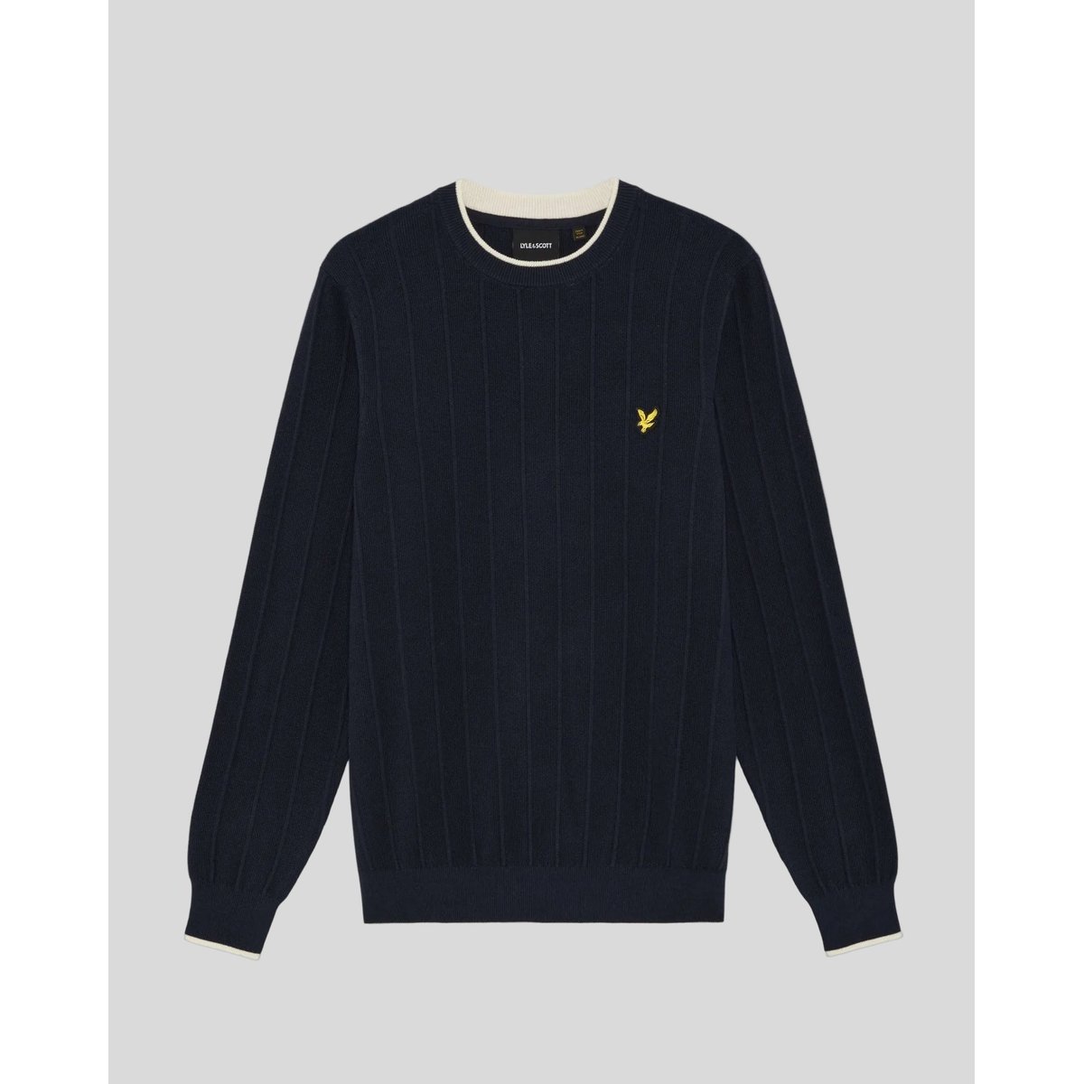 Pull à liserés contrastés en piqué bleu foncé marine, LYLE & SCOTT