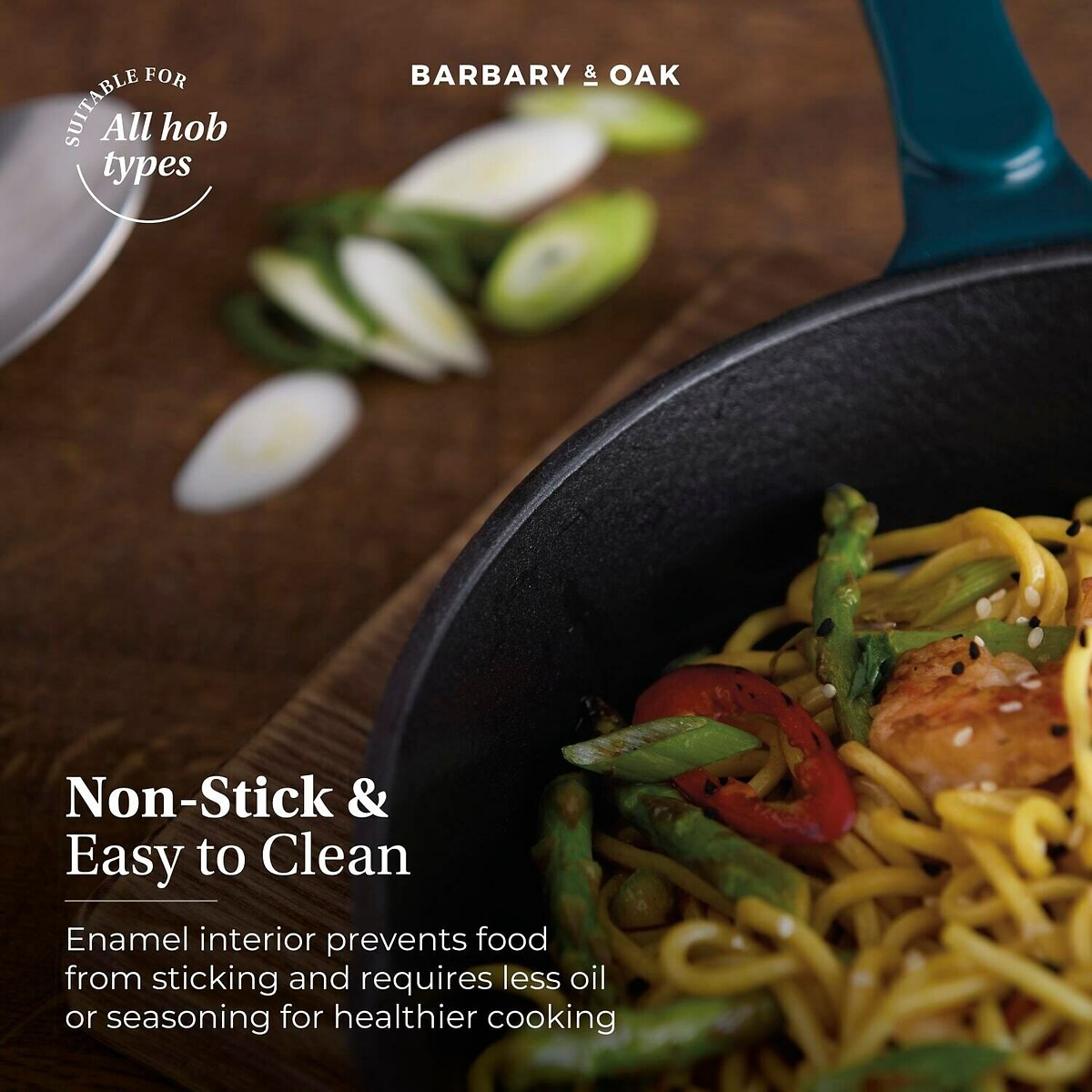 26cm Nattura Cast Iron Round Fry Pan teal, BARBARY & OAK