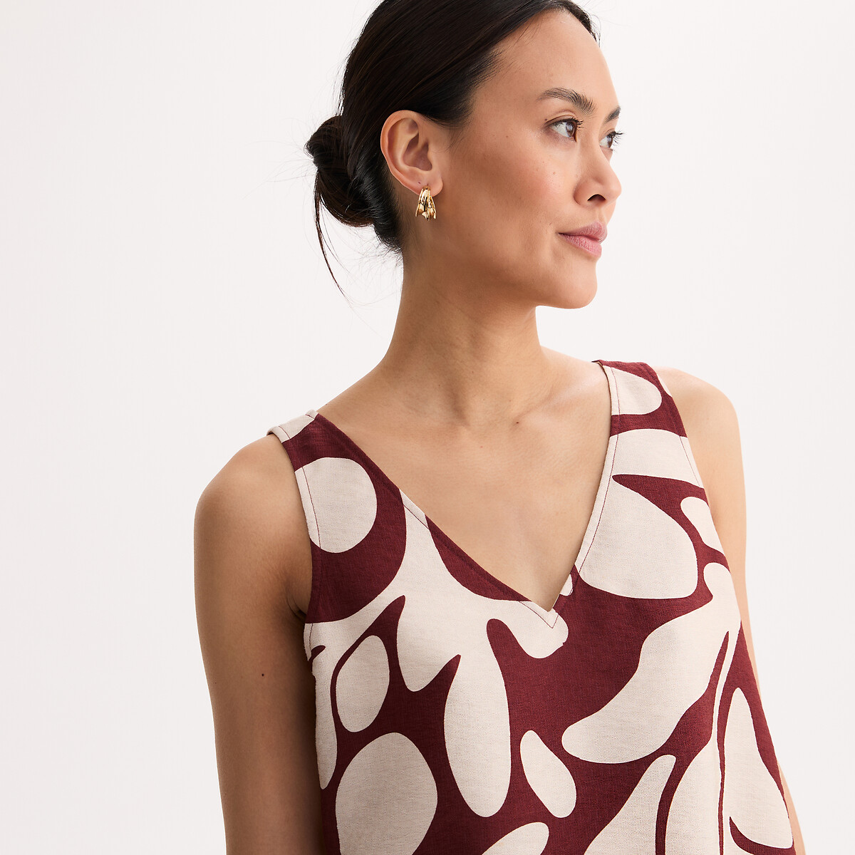Blusa sem mangas com decote em V e estampado gráfico estampado, ANNE WEYBURN