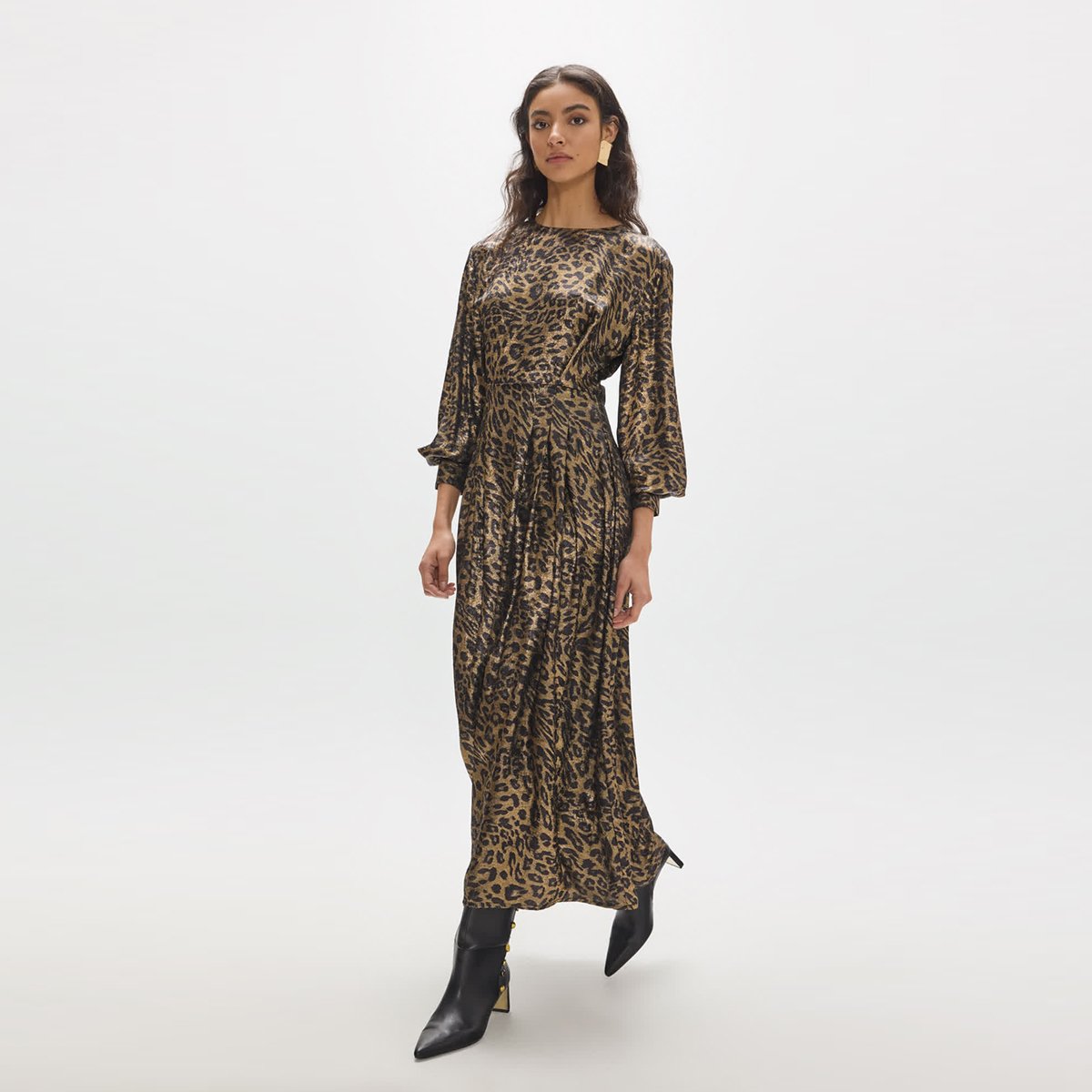 Robe midi imprimée léopard à col boà®te léopard, LOLA CASADEMUNT