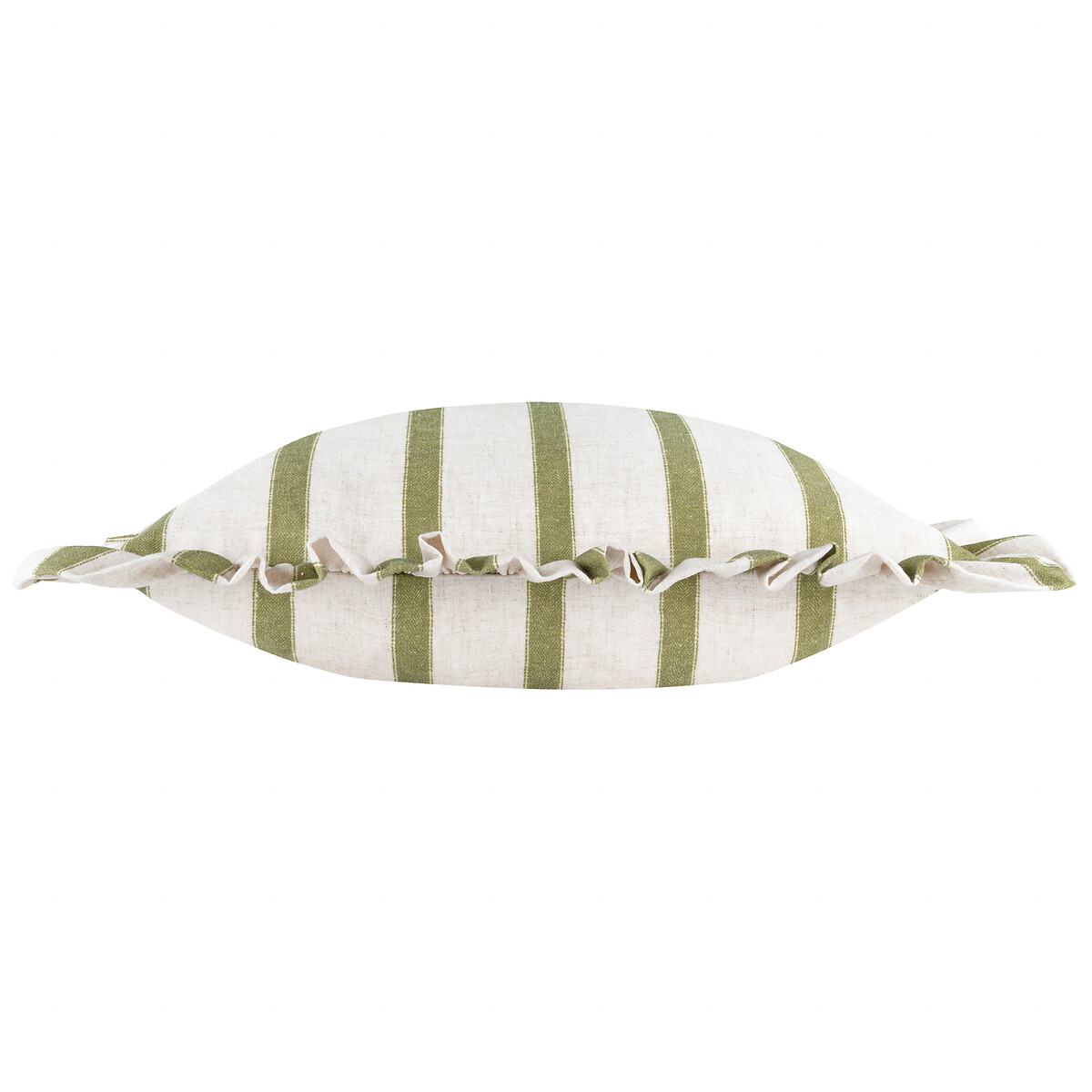 Nature Connie Striped Ruffle Cushion olive, WYLDER