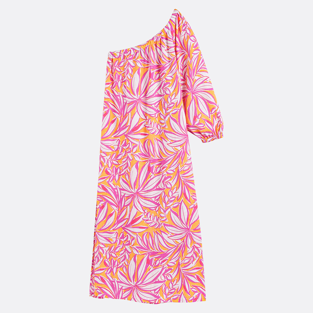 Printed Asymmetric Maxi Dress with Long Sleeves orange, LA REDOUTE COLLECTIONS