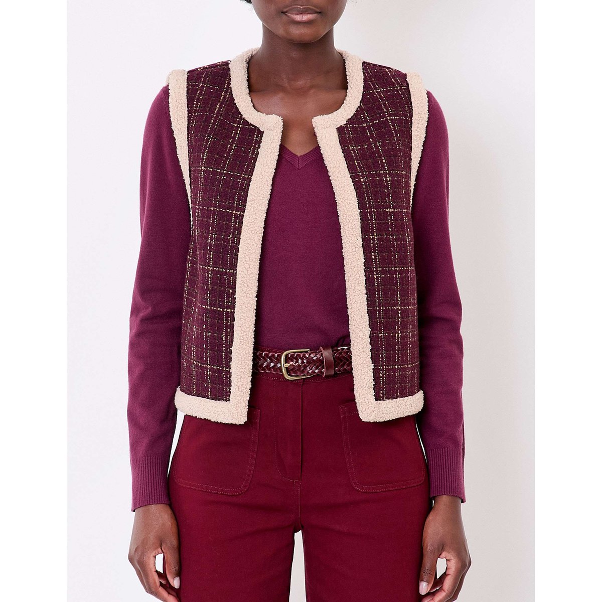 Gilet réversible sherpa et à motifs RISI rouge bordeaux kilt, LA FIANCÉE
