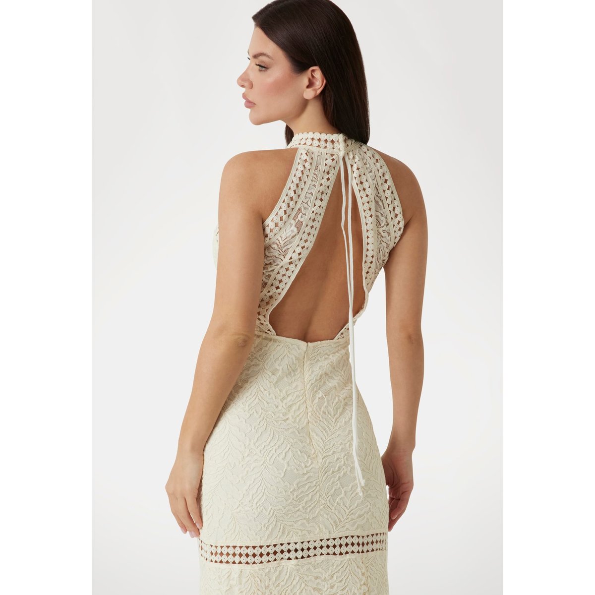 Maxi Robe Bodycon Dentelle crème, GUESS