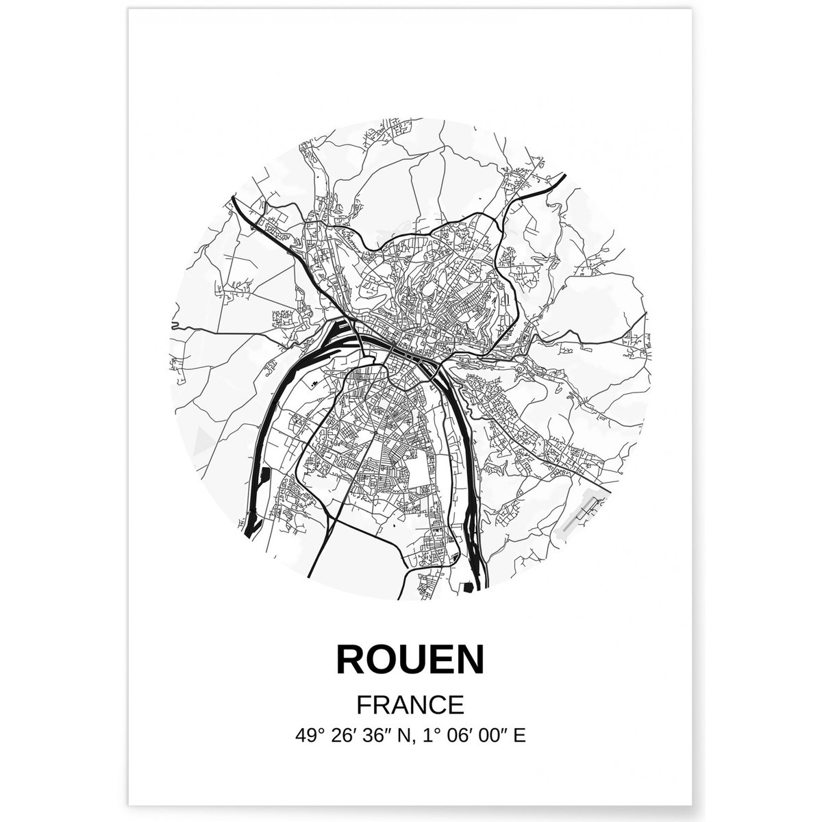 Affiche Carte Rouen blanc, L'AFFICHERIE
