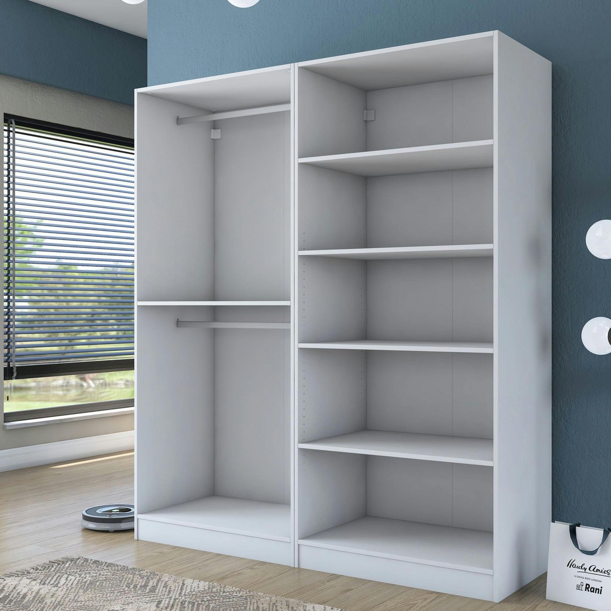 Armoire penderie blanche 4 portes 2 tringles BYRON blanc, PIER IMPORT