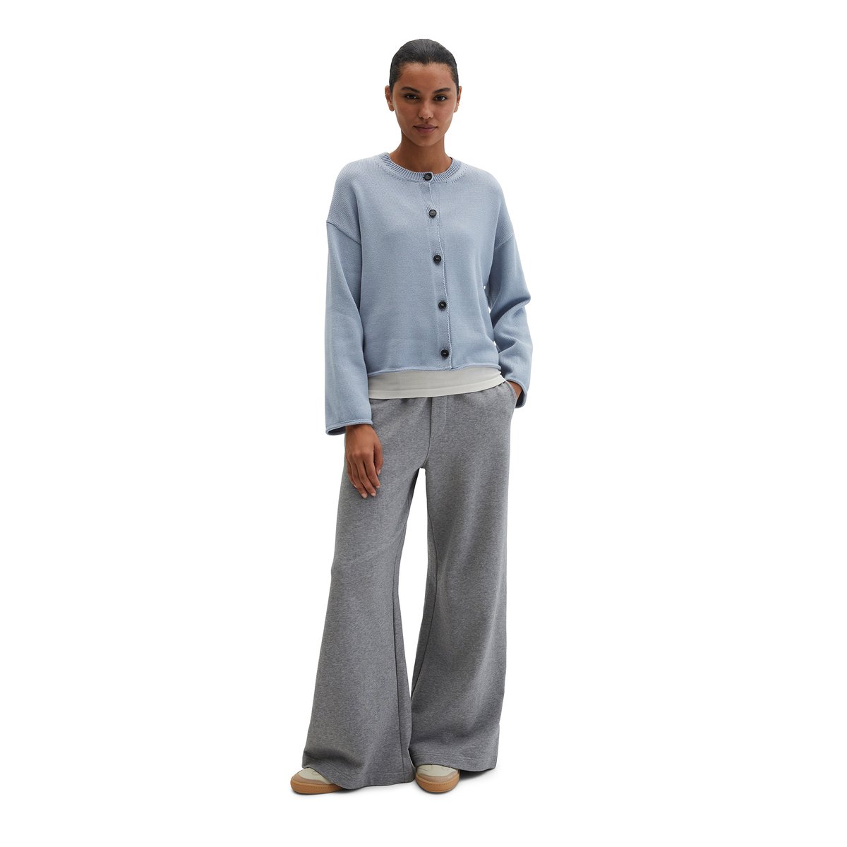 Cardigan oversized à col en V DfC en fil de coton organique gris, MARC O'POLO