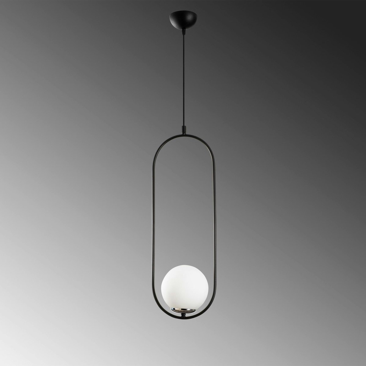 Suspension design métal noir ovale avec globe blanc AVANOS noir, PIER IMPORT