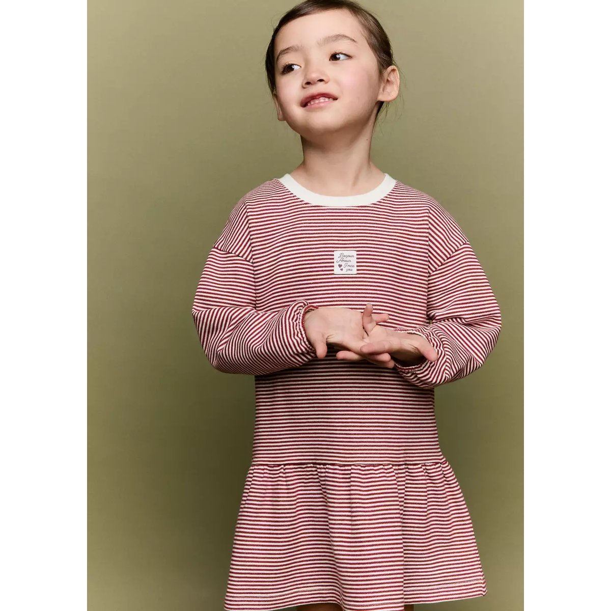 Robe en maille à rayures cerise, MANGO BABY