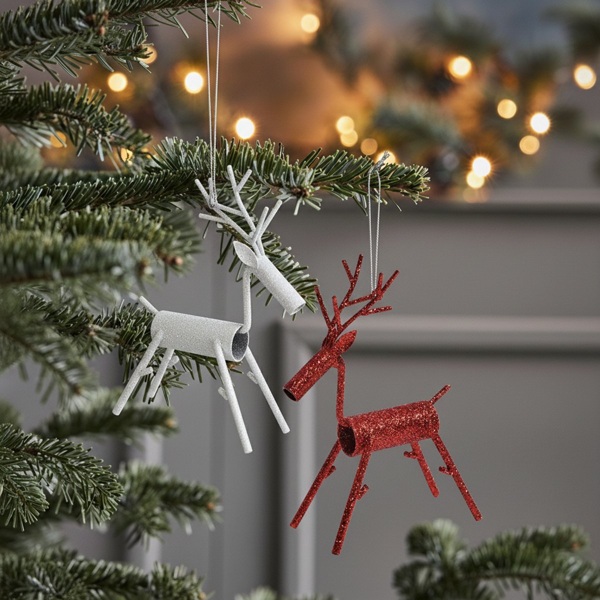 Set de 2 suspensions de noël rennes en fer H15 NOËL rouge, SIA DECO