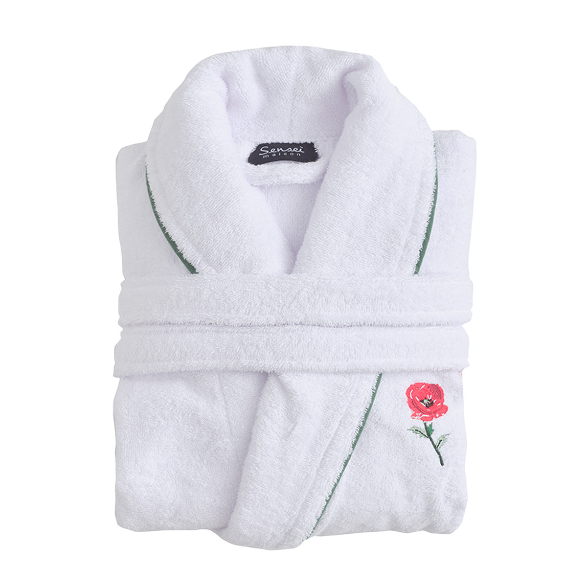 Peignoir brodé col châle 420 g/m² AURORE blanc, SENSEI MAISON