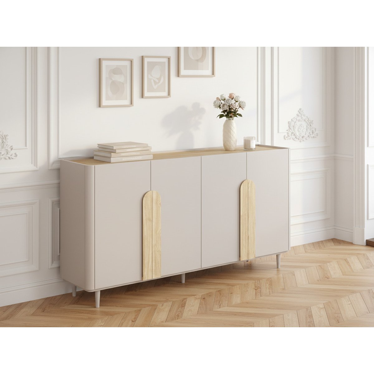 Buffet  en  4 portes 200 cm, ENYRA beige, BOBOCHIC
