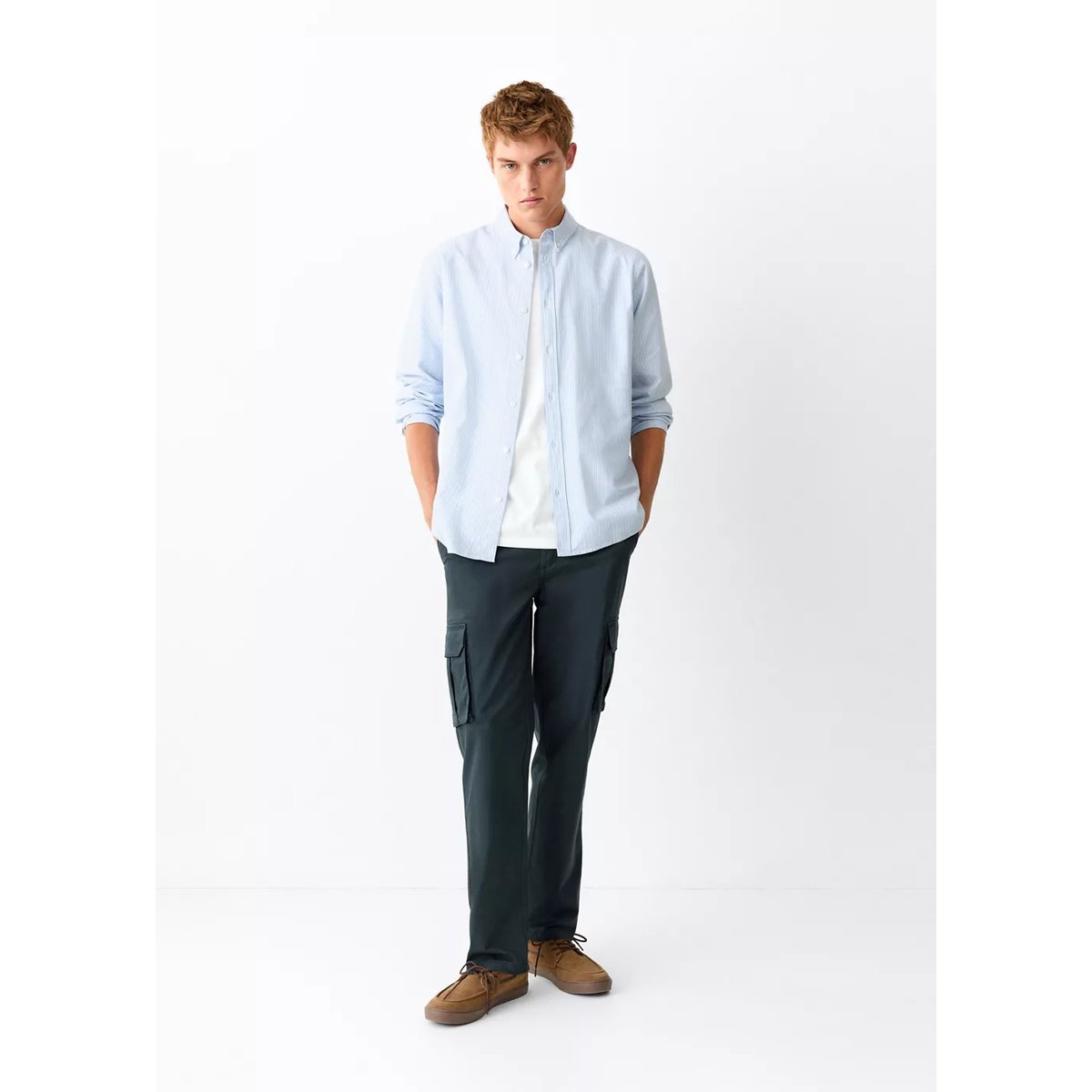 Chemise 100 % coton Oxford bleu ciel, MANGO TEEN
