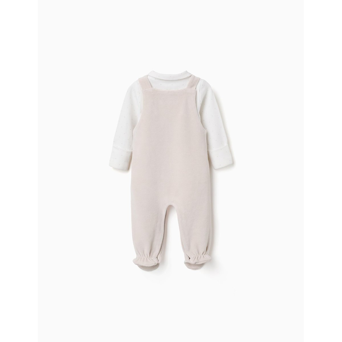 Ensemble body en coton + salopette en velours gris clair, ZIPPY