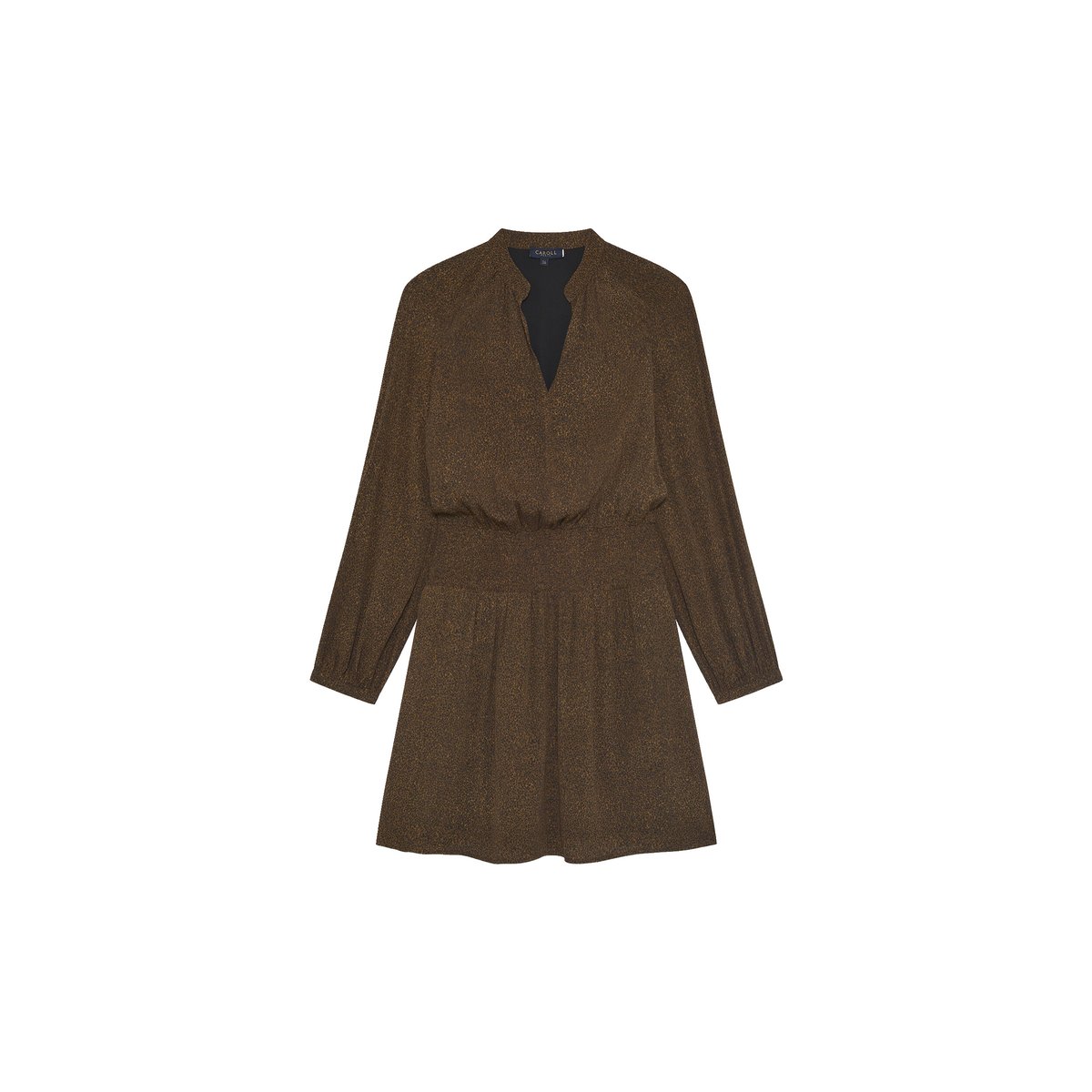 Robe fluide col tunisien RSYLVIA marron chocolat, CAROLL