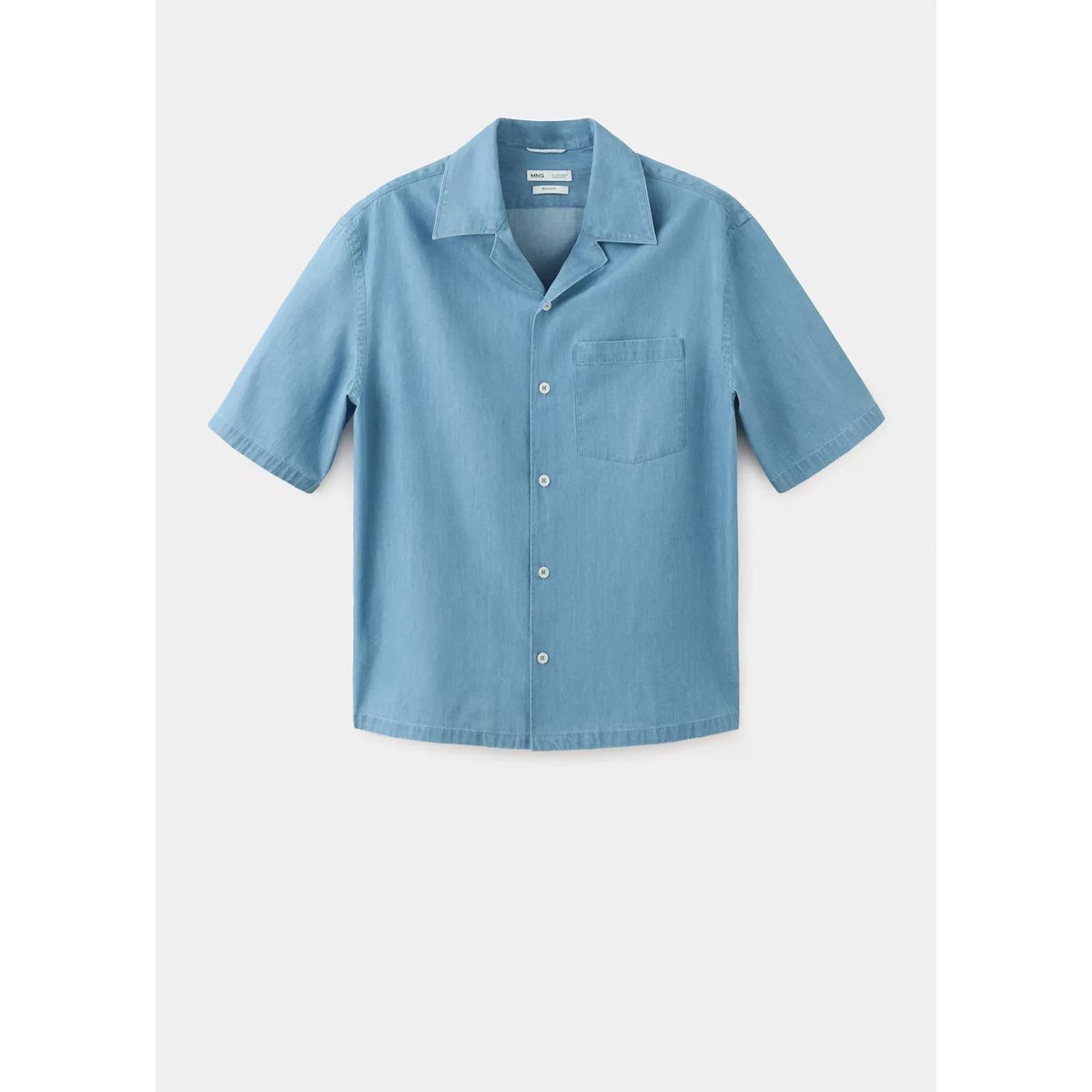 Chemise 100 % coton à col bowling bleu clair, MANGO MAN