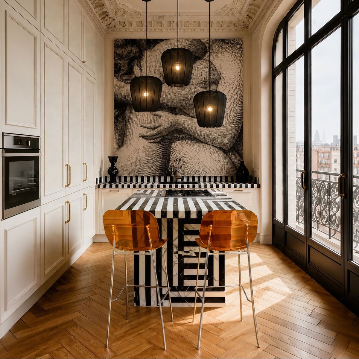 Lot de 2 chaises de bar en métal et résine acrylique, GLAM ambre, NOW'S HOME