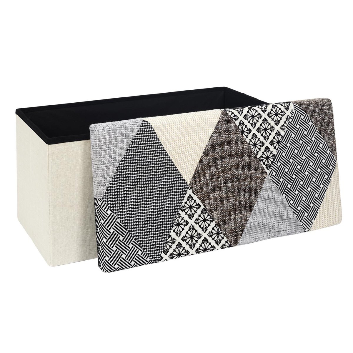 Banc coffre pliable Patchwork gris gris, EDEN