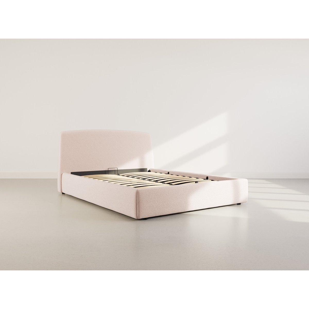 Lit coffre 160x200 cm en tissu bouclette, JULIETTE beige, LISA DESIGN
