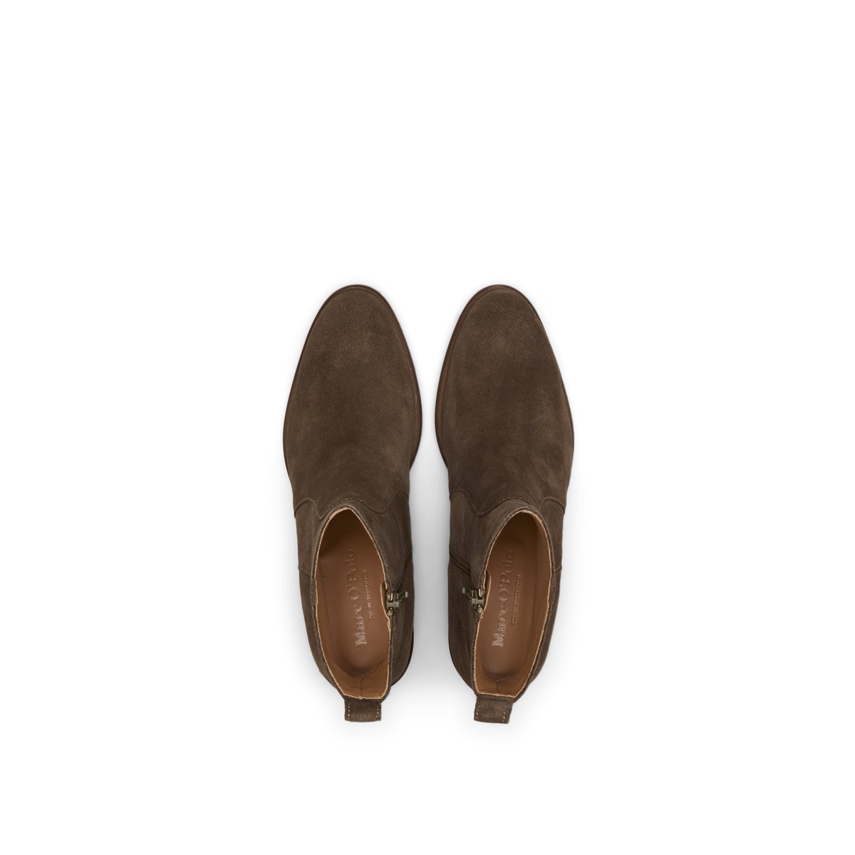 Bottines Modèle Marcia en cuir velours doux marron foncé, MARC O'POLO