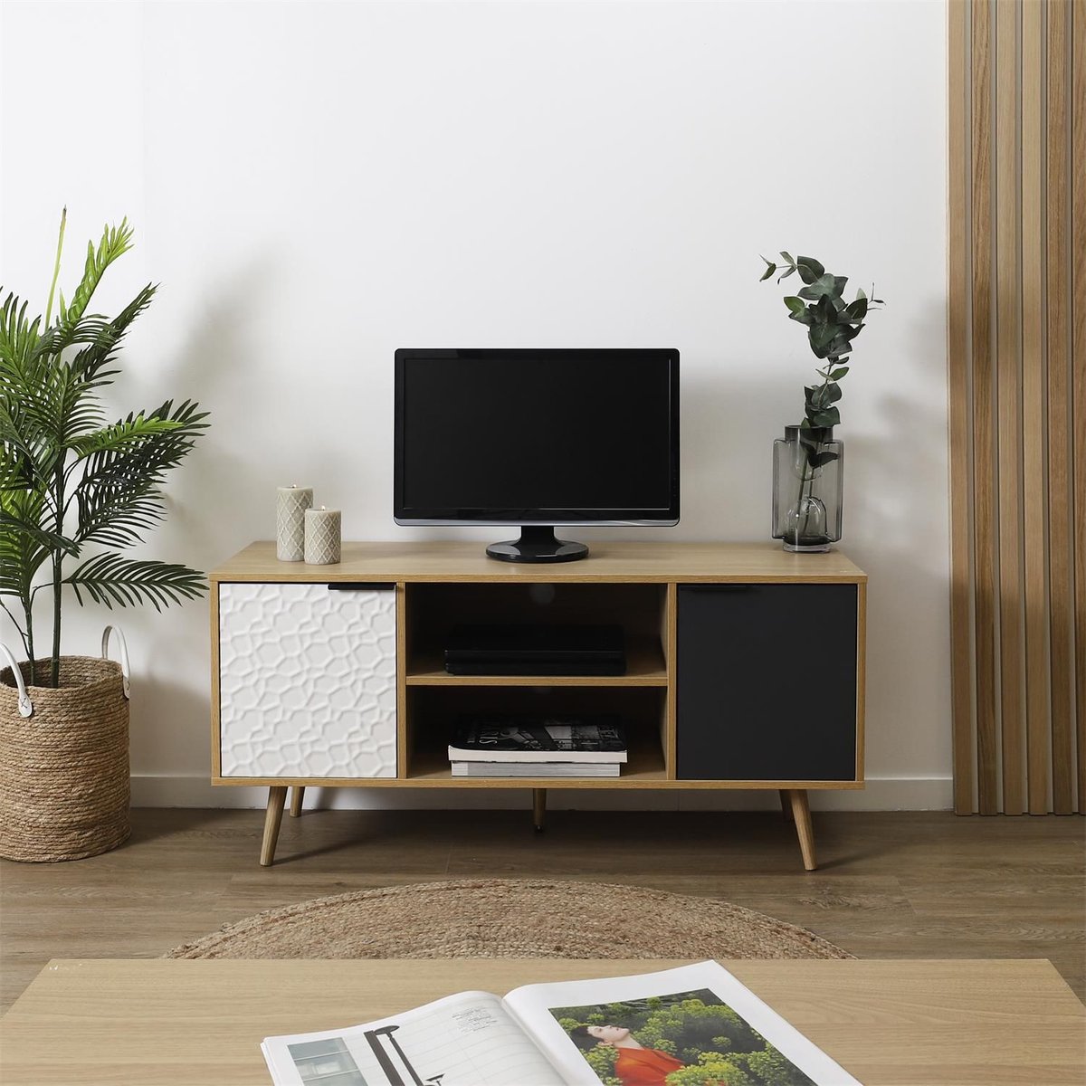 Meuble TV 2 portes et 2 niches SVEN marron, THE HOME DECO FACTORY