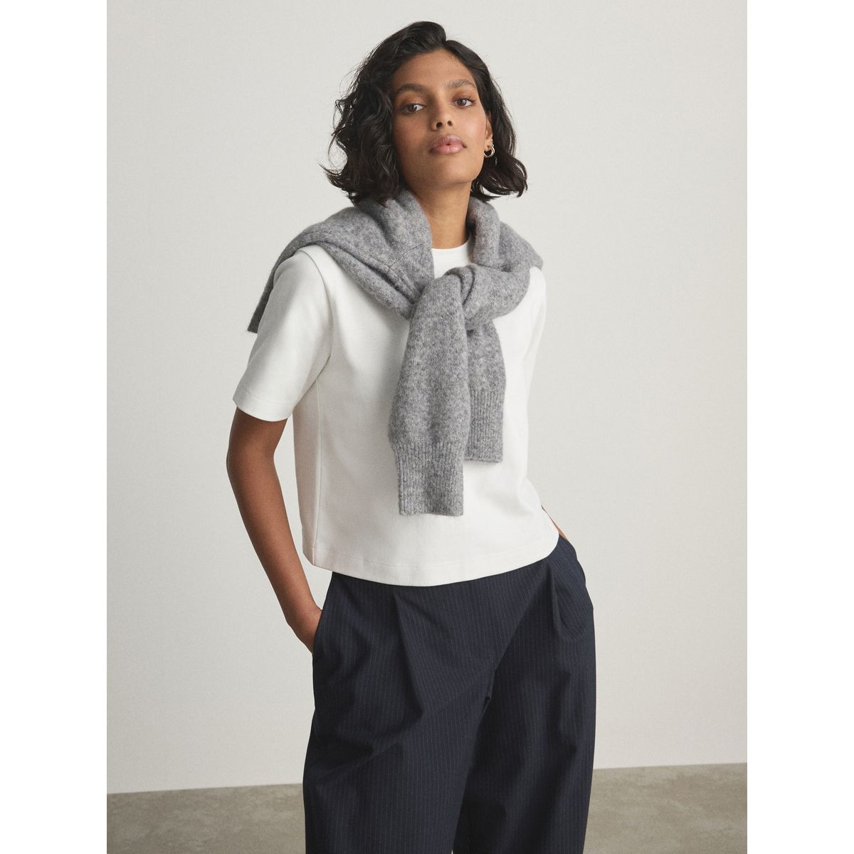 Pull ras du cou en maille à manches longues gris chiné, NEXT