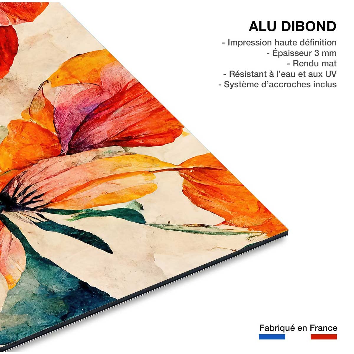 Tableaux fleurs coquelicot et aquarelle tableau alu dibond, HEXOA