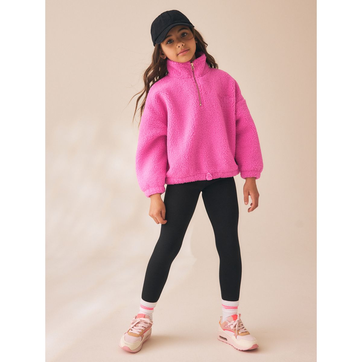 Veste semi-zippée en peau lainée à doublure rose, NEXT