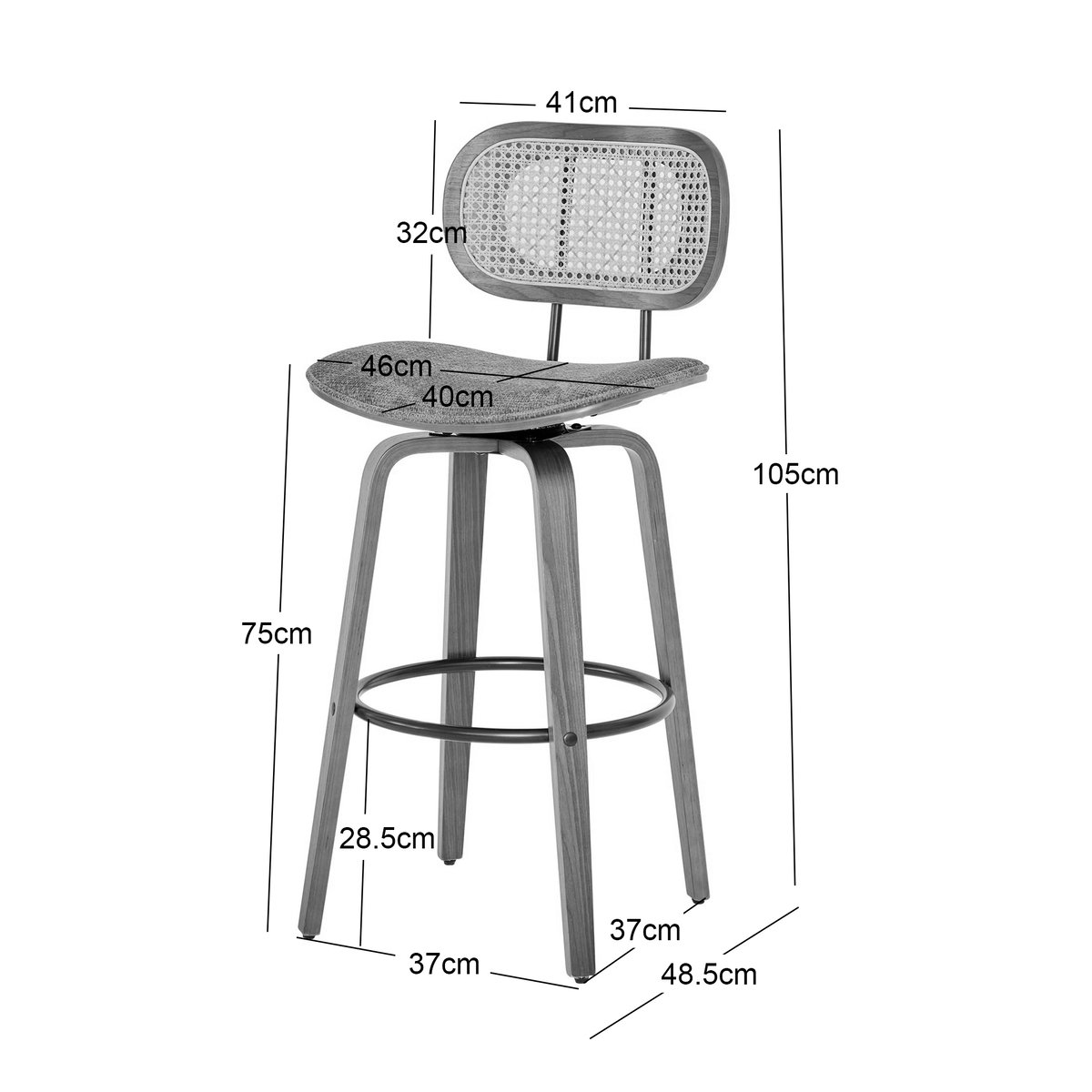 Lot de 2 tabourets de bar, bois et cannage, ALESUND noir, NORDLYS