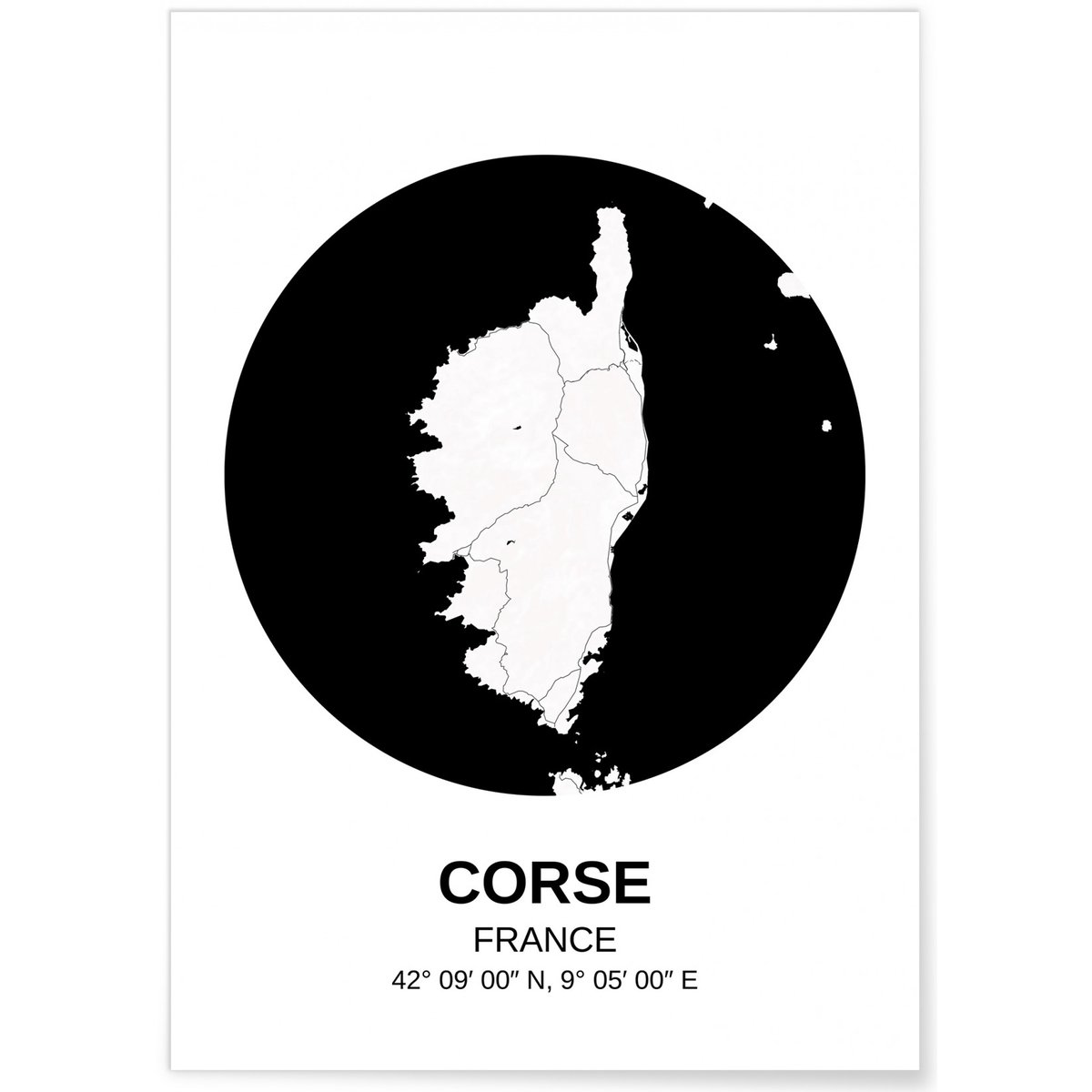 Affiche Carte Corse blanc, L'AFFICHERIE