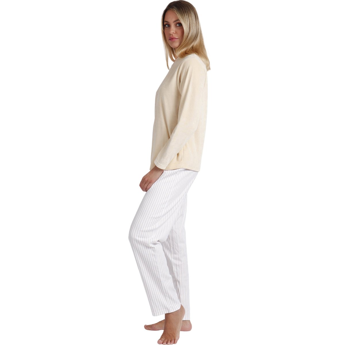 Pyjama pantalon top manches longues Comfort Home beige, ADMAS