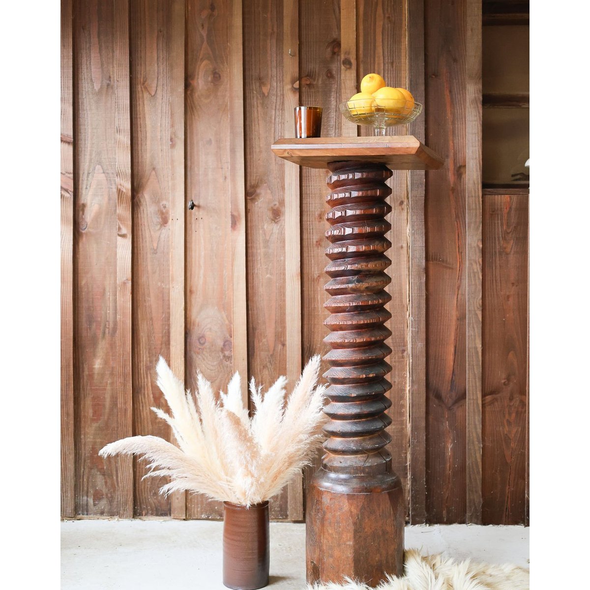 Colonne en chêne sculpté Hanna N°795 - Bon état bois foncé, DEBONGOUT