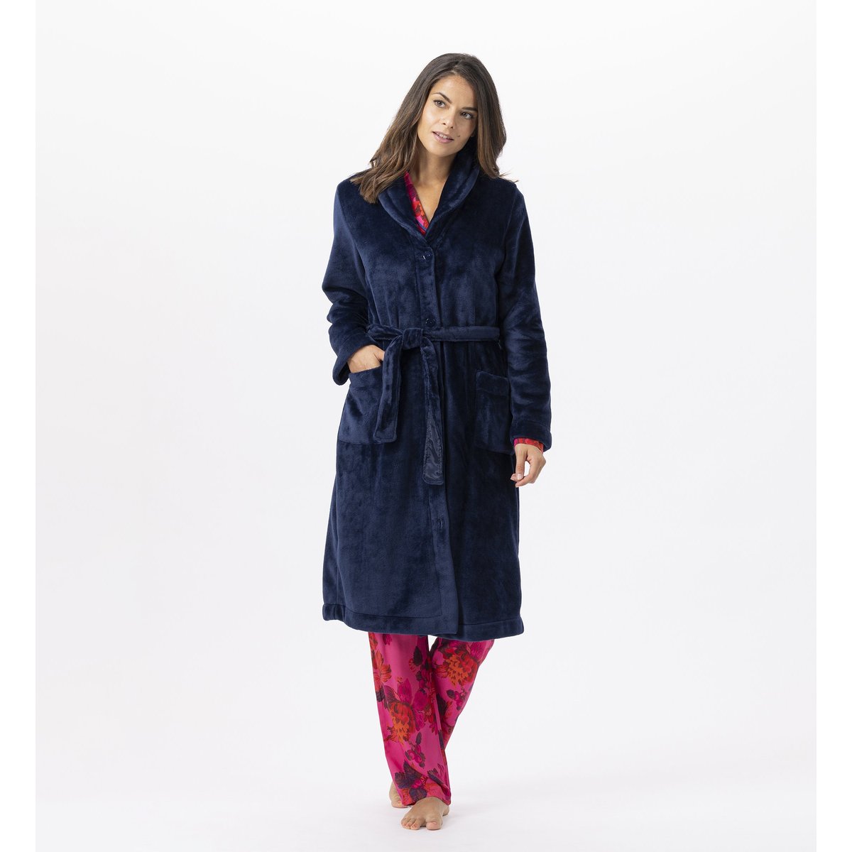 Robe de chambre en peluche flanelle ESSENTIEL H51B marine, LE CHAT