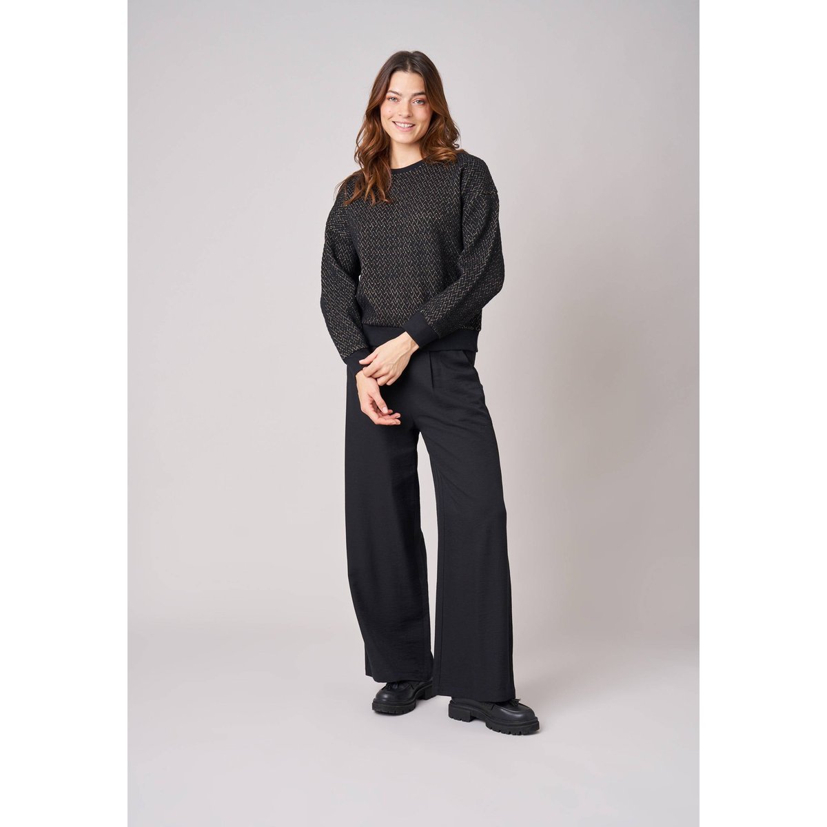 Sweat regular femme molletonné SALMA noir, DEELUXE