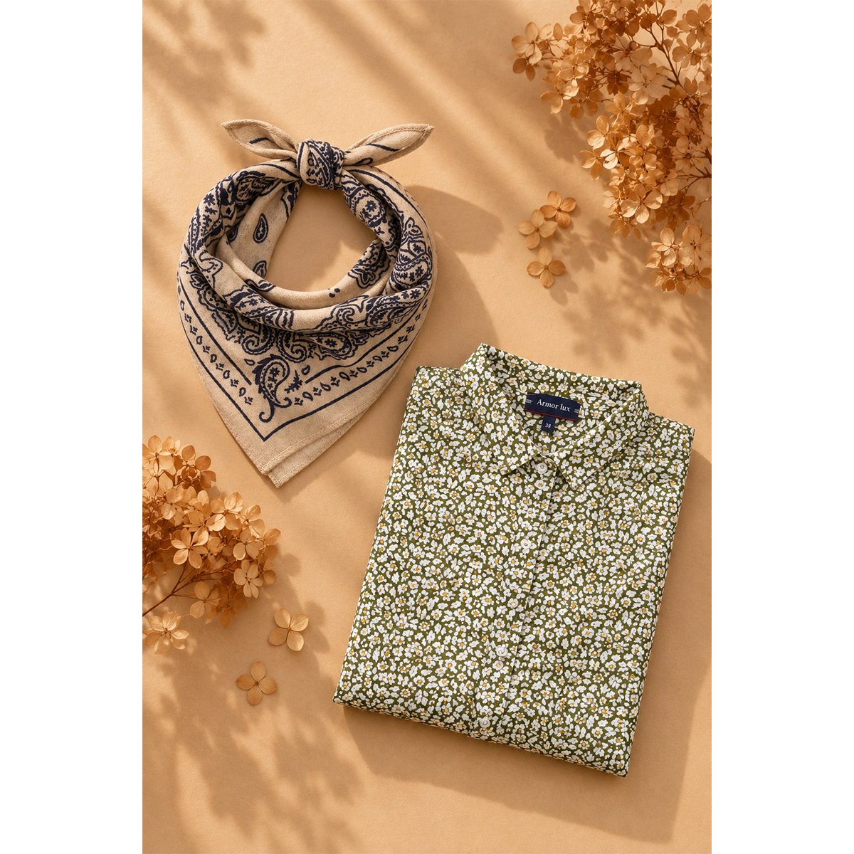 Chemise imprimée - coton imprimé feather green, ARMOR-LUX