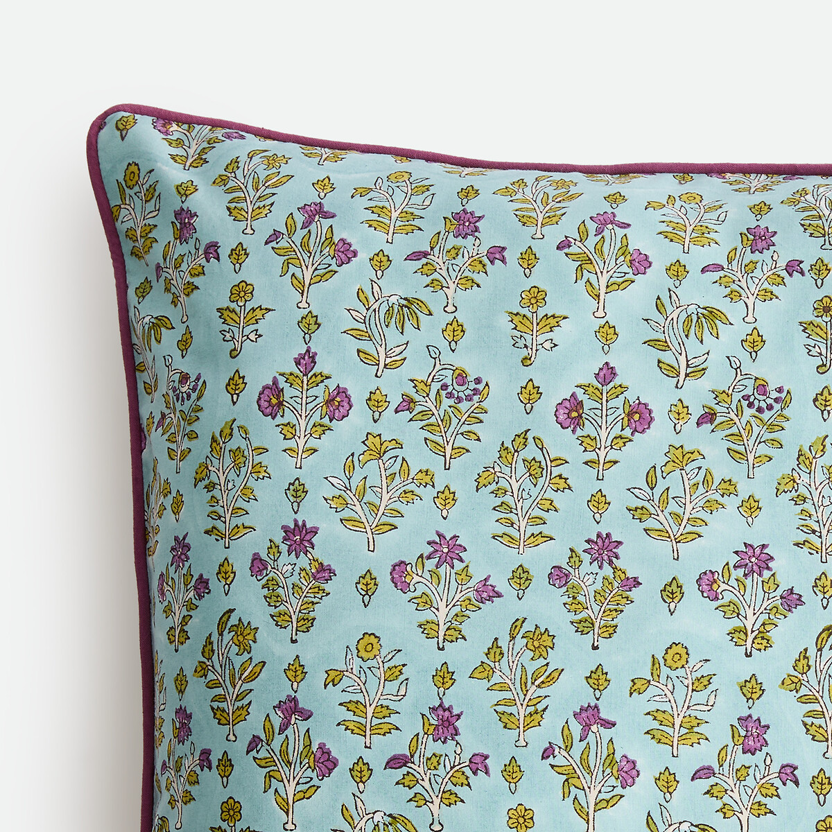 Housse de coussin, en coton imprimé block-print, SHANDIRA céladon/vert, LA REDOUTE INTERIEURS
