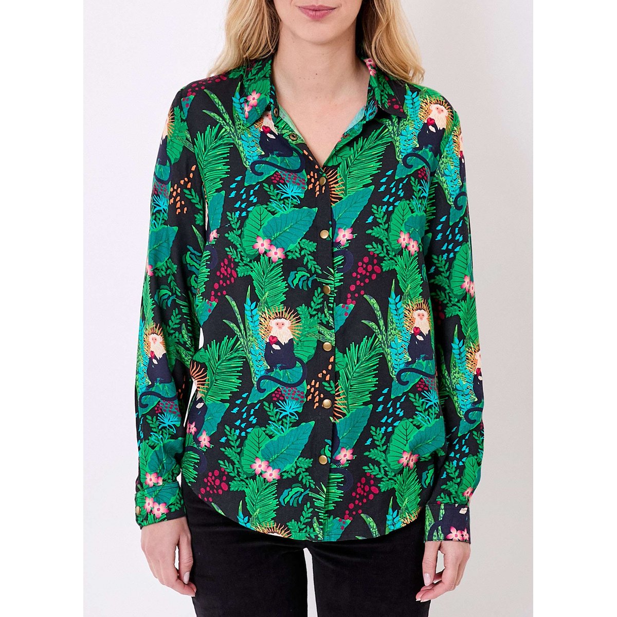 Chemise fluide imprimée FEBY noir monkey, LA FIANCÉE