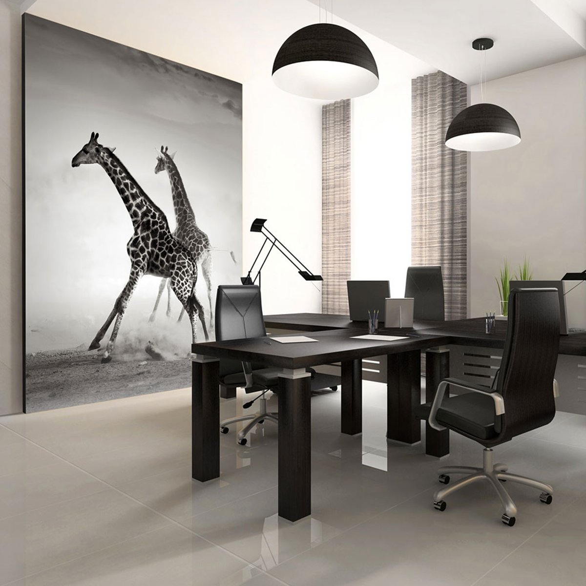 Papier peint intissé panoramique Animaux Girafes noir, EDEN