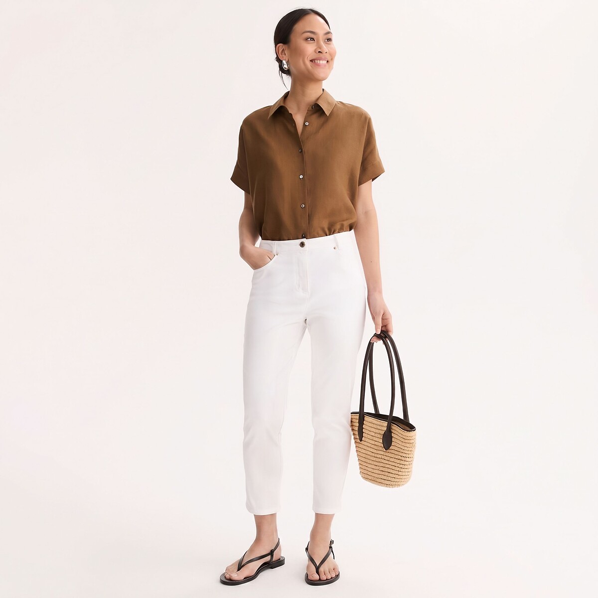 Cotton Ankle Grazer Trousers white, ANNE WEYBURN