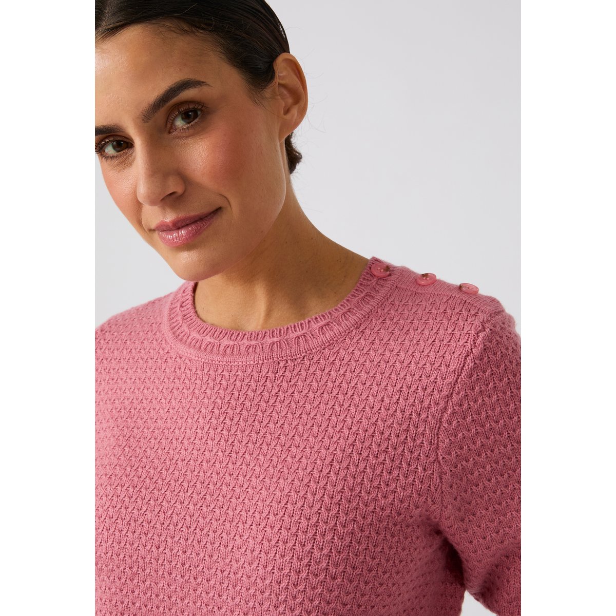 Pull mélange laine boutons épaule vieux rose, DAMART