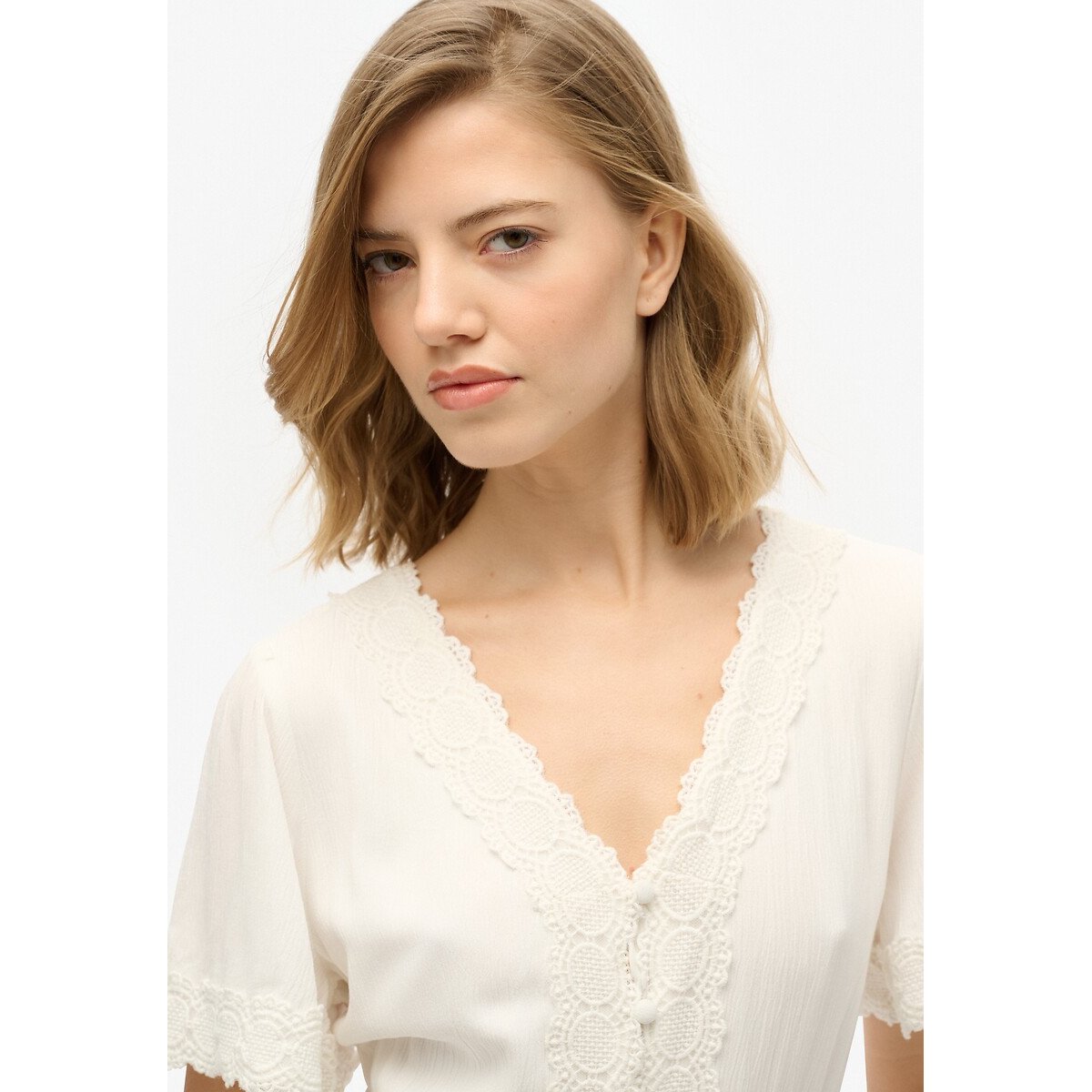 Robe mi-longue à manches courtes Ibiza ecru, SUPERDRY