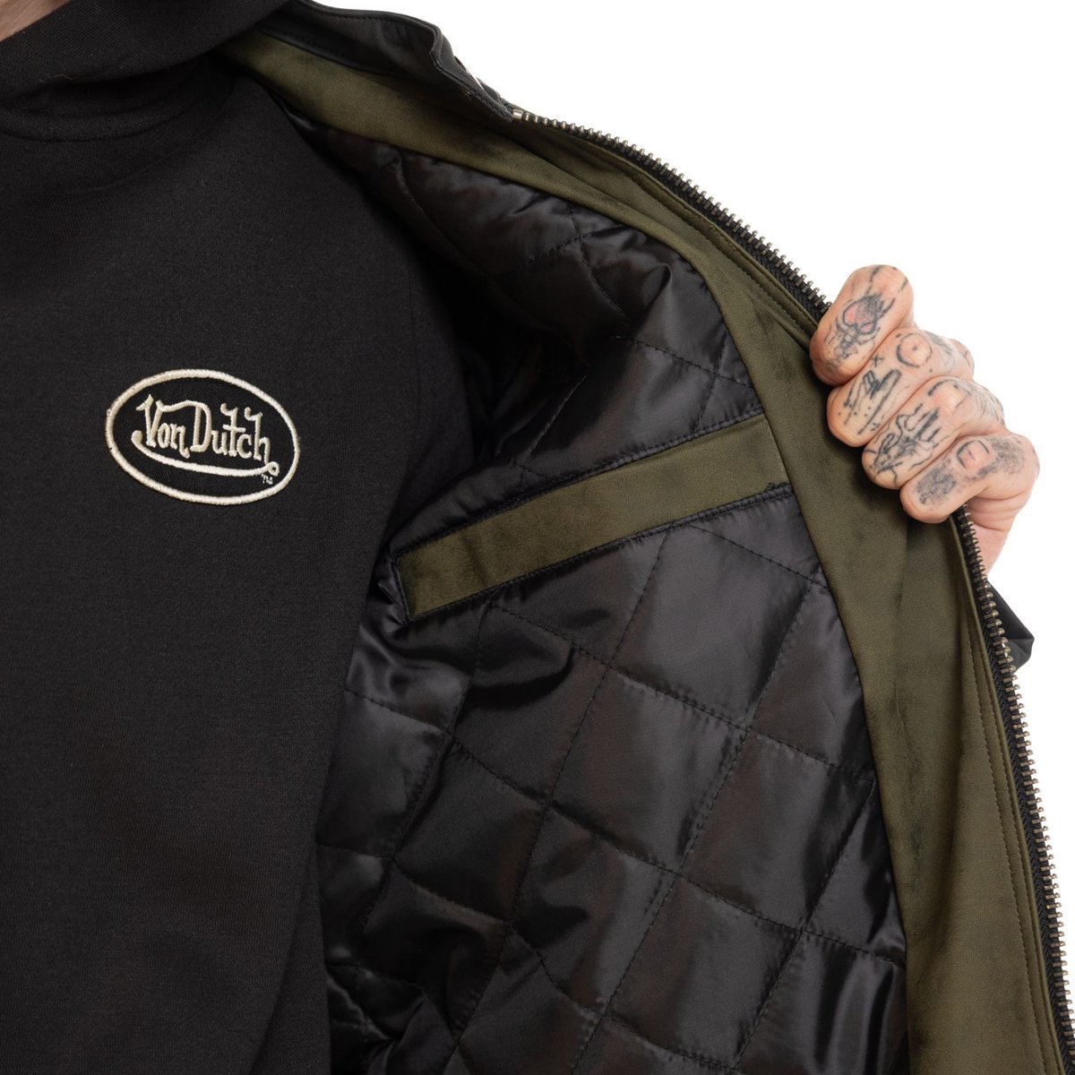 Veste motard LEROY vert/noir/blanc, VON DUTCH
