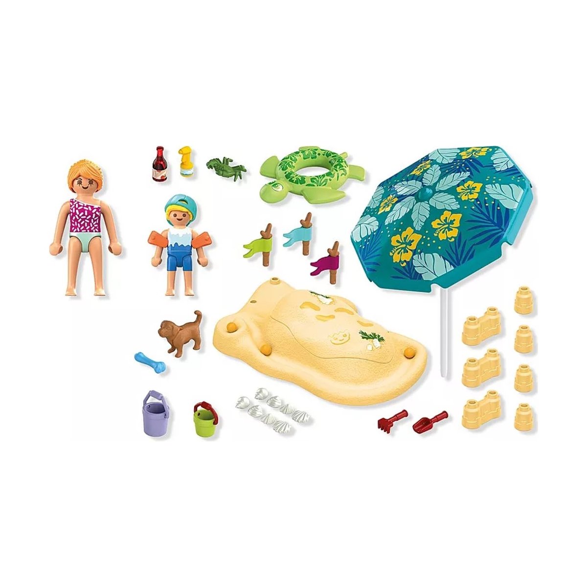 Famille jouant dans le sable à la plage multicolore, PLAYMOBIL