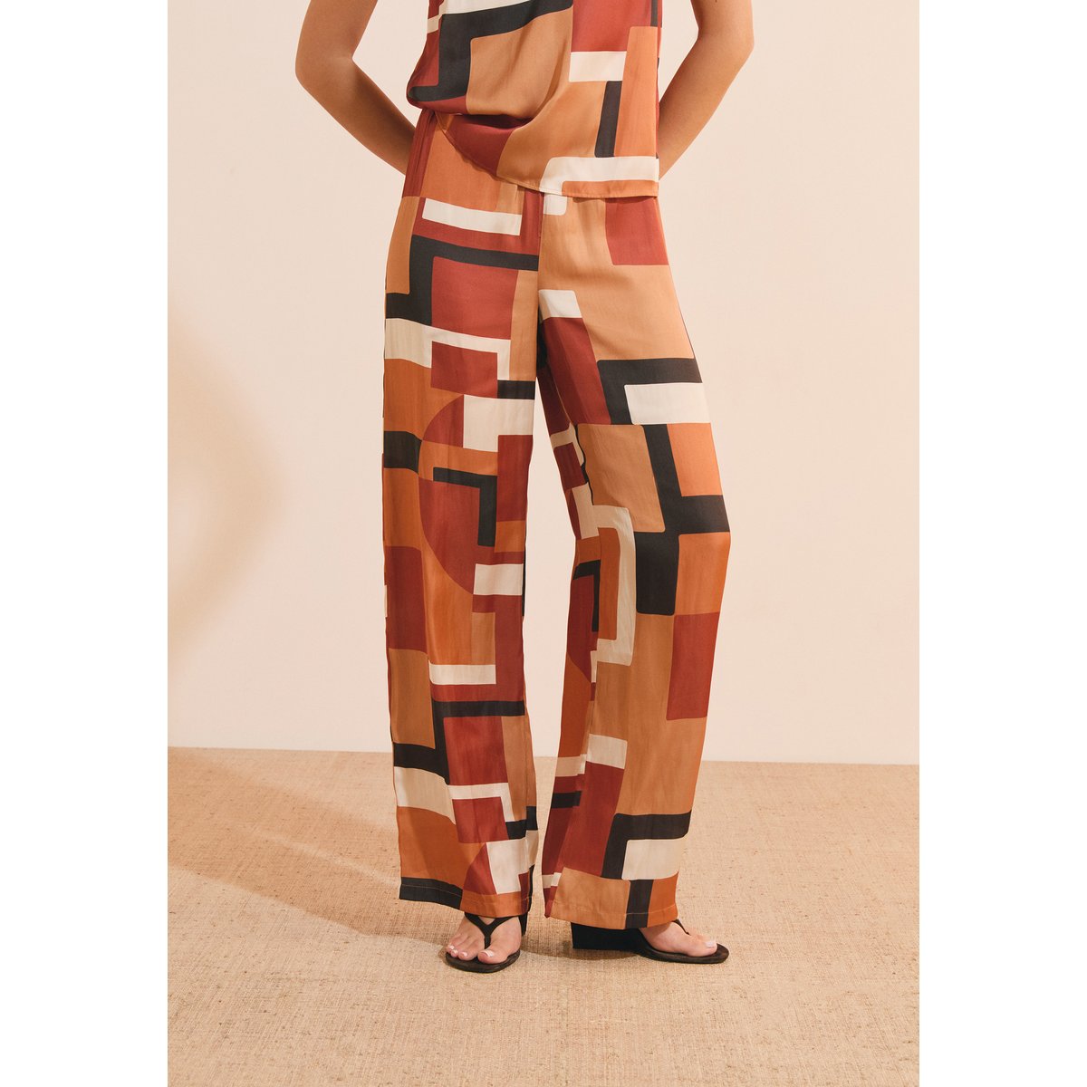 Pantalon à imprimé géométrique HERNEST IMP imp fd marron, ETAM