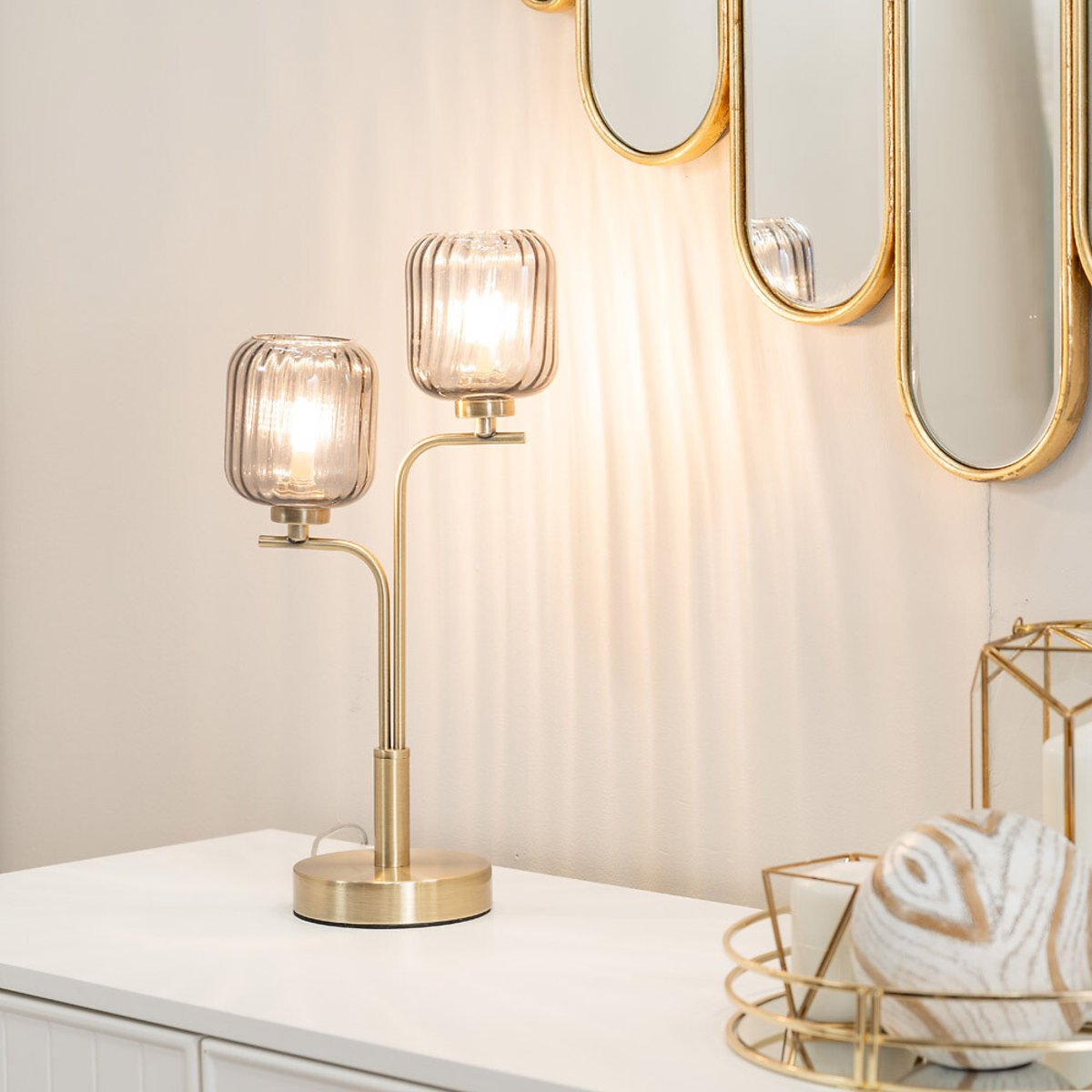 Aurelia 2-Light Ribbed Glass Table Lamp gold-coloured, SO'HOME