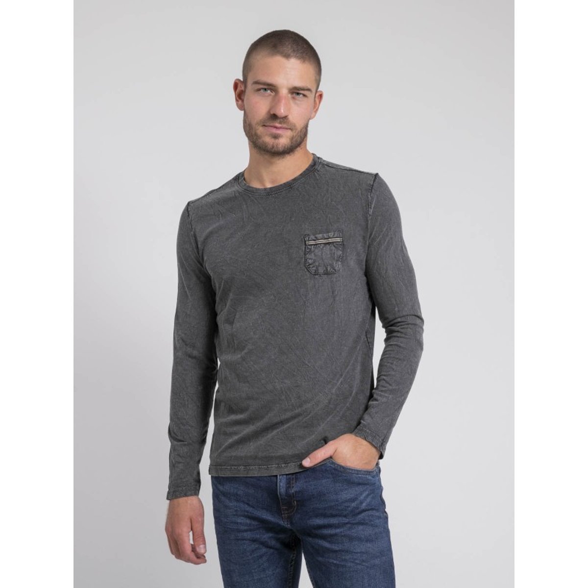 T-shirt Manches Longues Col Rond Pur Coton Jabital gris, RITCHIE