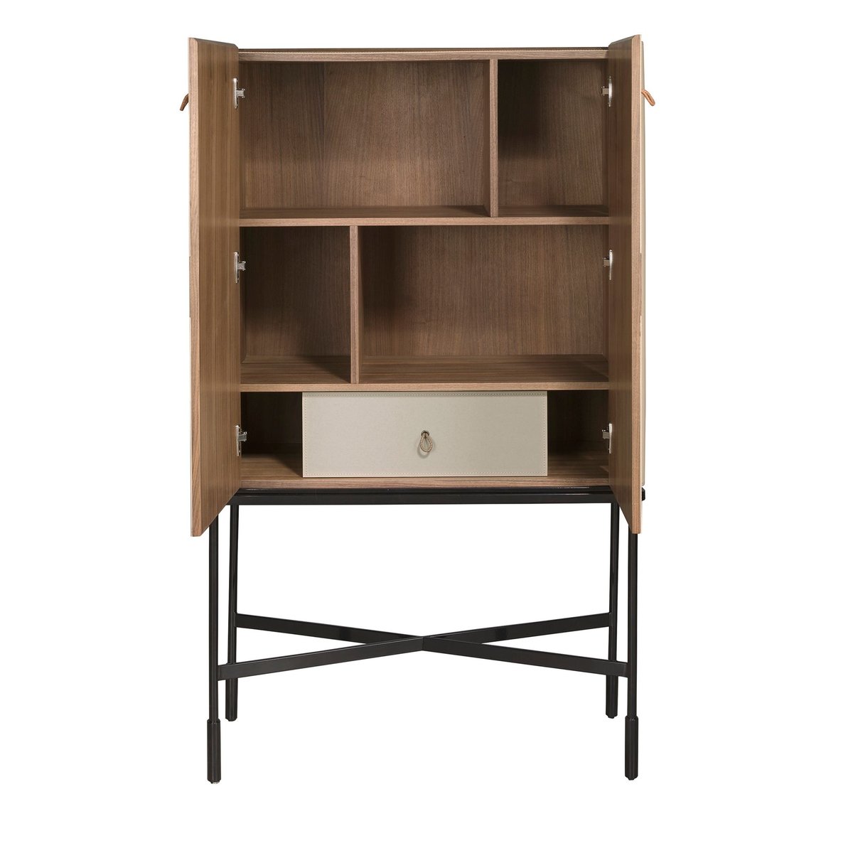 Buffet haut en similicuir, noyer et acier noir | taupe | noyer, ANGEL CERDA
