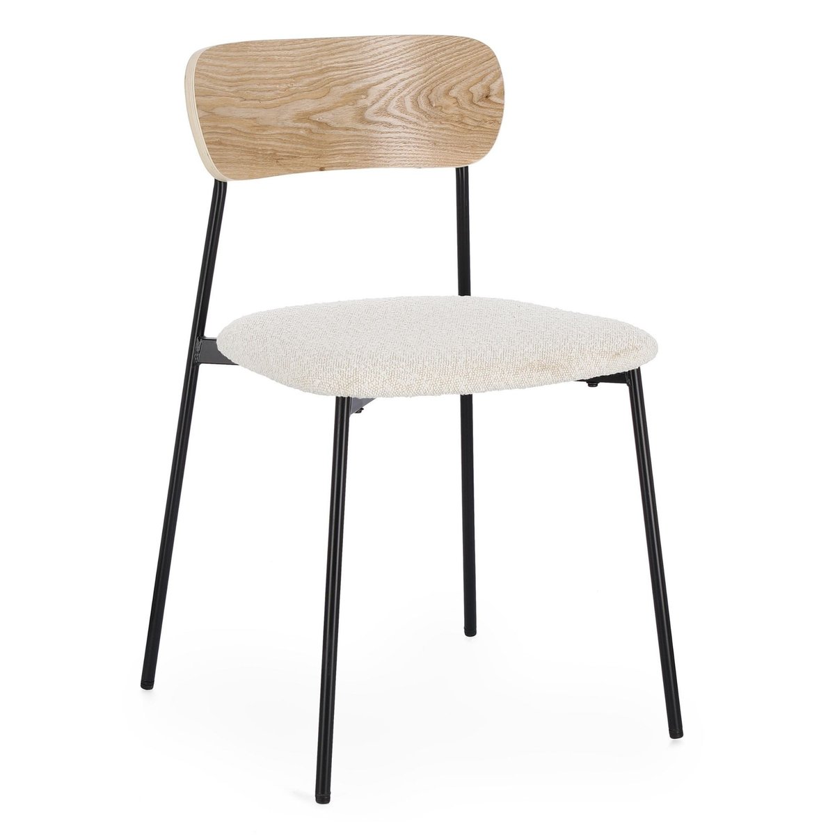 Chaises design en métal/bois et bouclette ivoire (lot de 2) - EMY beige, HELLIN, DEPUIS 1862